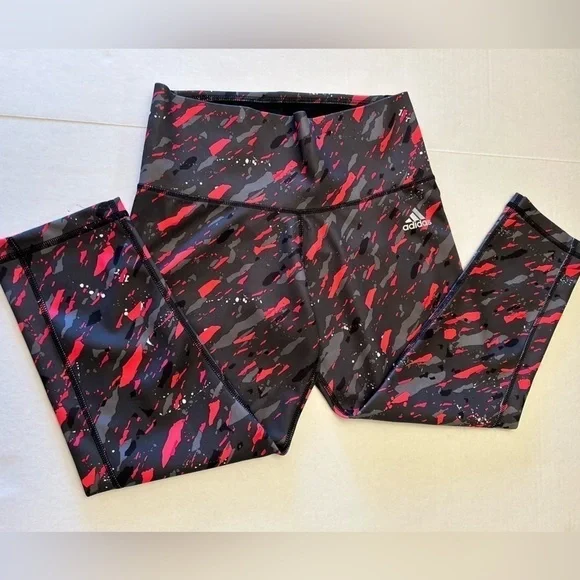Adidas climate 3/4 length active capri pant gray splatter multi color Sz-XS I16 - Picture 3 of 9